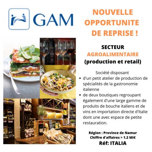 Petit atelier de production de spécialités de la gastronomie italienne et 2 points de vente avec espace petite restauration